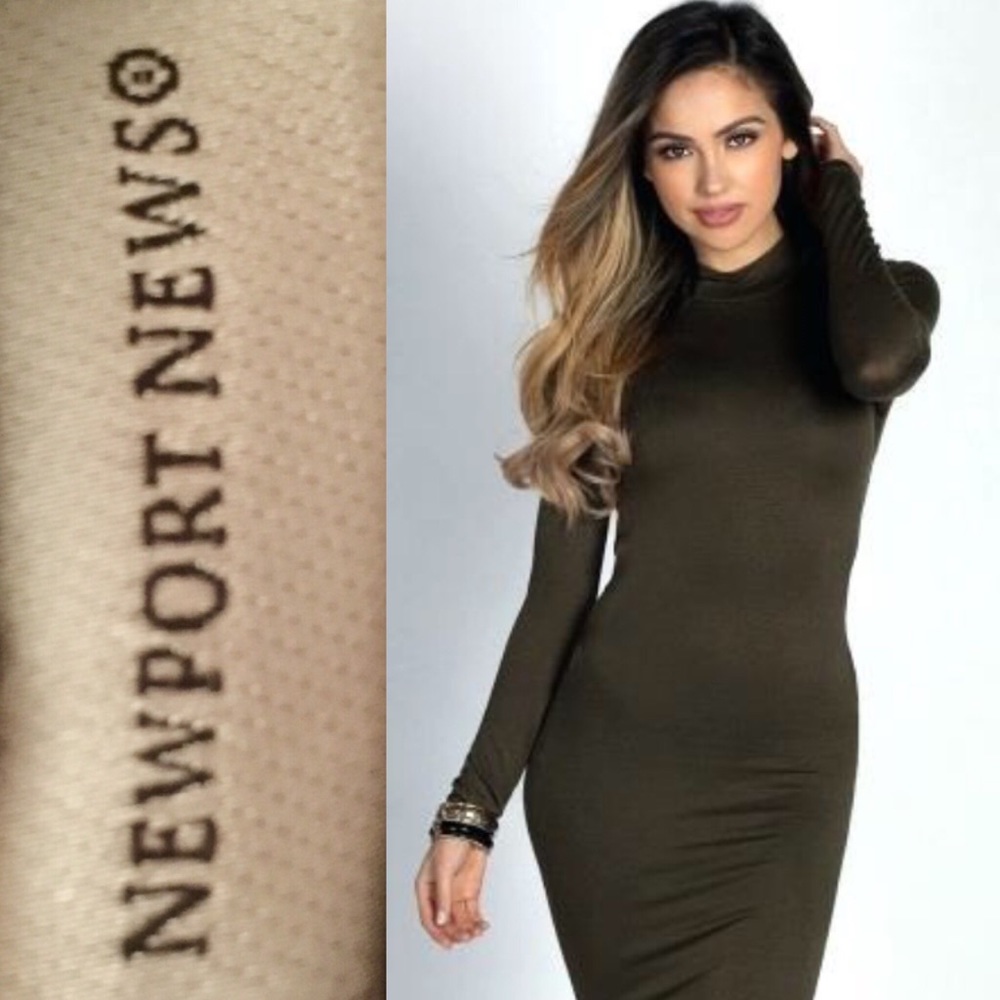 Newport News Olive Green Long Sleeve Maxi Dress